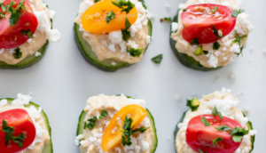 Roasted Garlic Hummus in Cucumber Cups